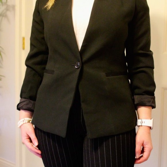 Banana Republic Collarless Black Blazer Size 0 - Picture 3 of 7